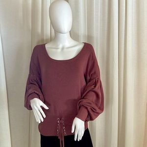 Express One Eleven Dark Dusty Rose Sweater with Front Lace Tie - Medium